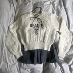 NICECLAUP フロント刺繍ケーブルニット ホワイト