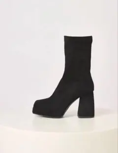 ブラック ストレッチ チャンキーショートブーツのサムネイル