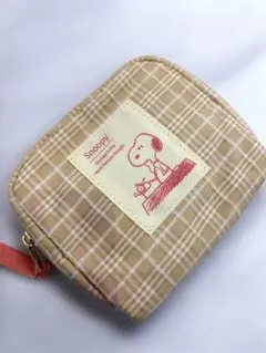 スヌーピー チェック柄ポーチ 中型