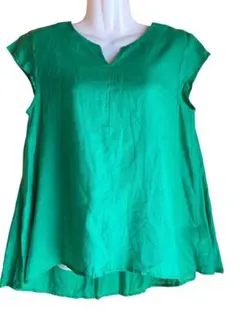 鮮やかグリーン 半袖リネンブラウス トップスのサムネイル