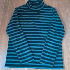 UNIQLO フリース ハイネック カットソー ボーダー 紺水色 150cm