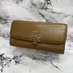 (極美品)大人気、トリーバーチ、長財布、オールレザー、シボ革、金ロゴ、人気色、茶