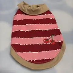 犬服 チェリー柄 ボーダー ピンク ボルドーのサムネイル