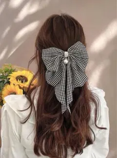 ☆新品☆ リボンバレッタ　千鳥柄　ブラック　パール　ホワイト　フォーマル