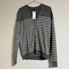 UNIQLO グレー ストライプ カーディガン L 新品
