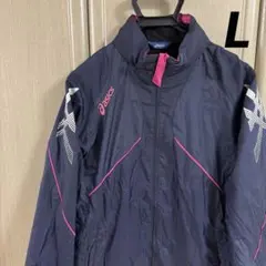 アシックス/ASICS ウインドブレーカー Lサイズ/裏起毛/ネイビー/刺繍ロゴ