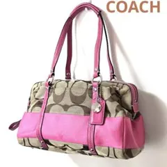 最終値下げ‼️【良品】COACH　シグネチャー　ミニボストン　コーチピンク