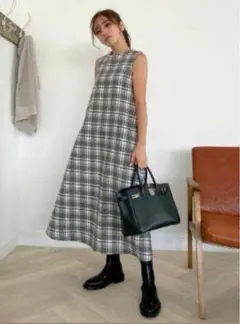 ⭐︎バースデーバッシュの秋冬ノースリーブワンピース チェック/Aライン/ウール