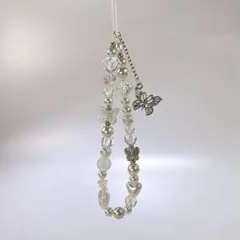 蝶 バタフライ スマホ ストラップ ハート シルバー CD0124 N02