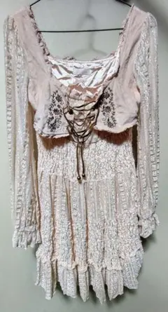 LIZ LISA 長袖 チュニック ナポレオン ベスト ピンク ワンピース