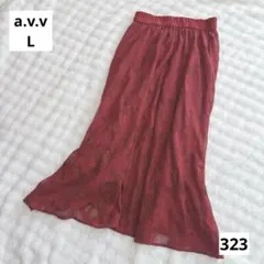 a.v.v L 花柄 総柄 フレアスカート ボルドー チュール シアー 通勤
