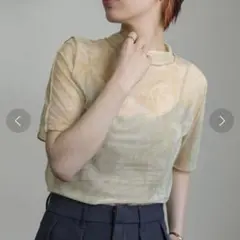 セレクトモカ　2WAYニュアンスプリントハイネックシアートップス　半袖