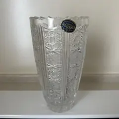 チェコ《ボヘミアクリスタル 》花瓶 レースカット ダイヤモンドカット
