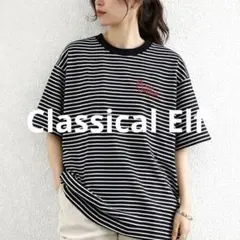 美品　クラシカルエルフ　ロゴTシャツ　ボーダーTシャツ　半袖　M ロゴ刺繍　人気のサムネイル