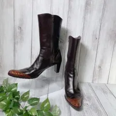 ナチュラライザー 本革 レザー ブーツ 24.5 パイソン切替 ポインテッドトゥ