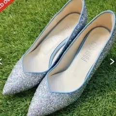 極美品　プールサイド　グリッターラメパンプス　シルバー　ブルー　21.5cmのサムネイル