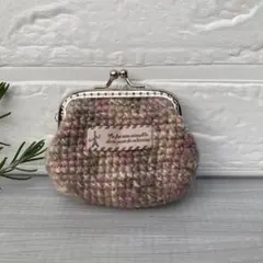 ハンドメイド　手編みミニがま口ポーチ　かぎ針編み