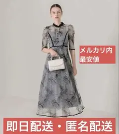 LEJA パイピングハイネック花柄ラメレースドレスSサイズ