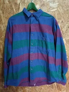 80s〜90s USA製 Eddie Bauer ボーダー柄 ライトネルシャツ