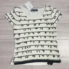 【新品】エムズグレイシー リボン ボーダー サマーニット Tシャツ 白 黒 38のサムネイル