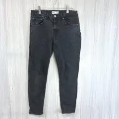 【美品】ザラ ZARA ストレッチ ブラックデニム パンツ XL相当 黒のサムネイル