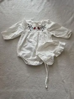 ホワイト 花柄刺繍ロンパース セット　韓国こども服