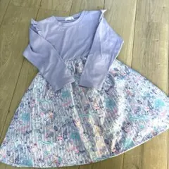 ワンピース　長袖　女の子　130センチ　パープル
