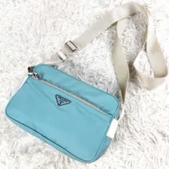 希少カラー PRADA 三角プレート ナイロン ワンショルダーカメラバッグ 水色