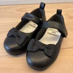 新品未使用　リボン付きブラックフォーマルシューズ　14センチ