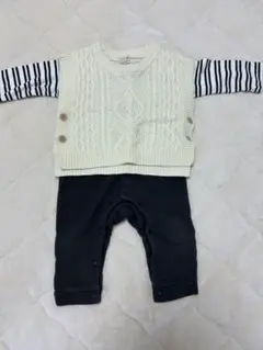 petit main ストライプロンパースセット　80