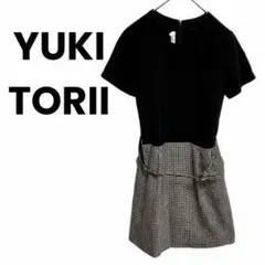 ユキトリイ YUKITORII ワンピース Mサイズ ブラック黒系 千鳥格子⁠