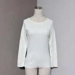 セゾンドパピヨン 袖口 スリット リブ ニット トップス シンプル ホワイト