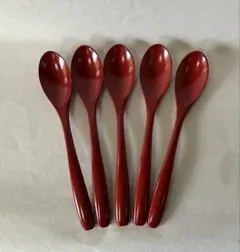 かゆ・カレースプーン■朱■5本セット■天然木・本漆■【新品】のサムネイル