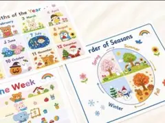 英語ポスター3枚お得セット｜曜日・12か月・四季｜幼児英語 おうち英語 知育