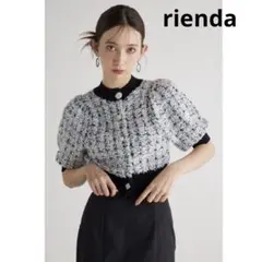 rienda 2WAYビジューツイードパターンニットカーデトップス 半袖ニットのサムネイル