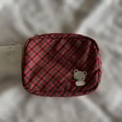 familiar チェック柄 クマ刺繍ポーチ