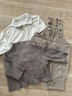 anggo M リブニット oatmeal オーバーオール
