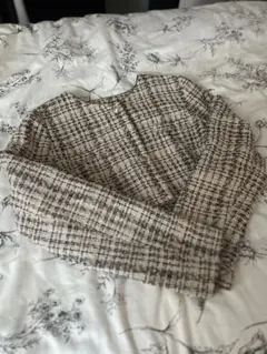 ノーカラーツイードジャケット M