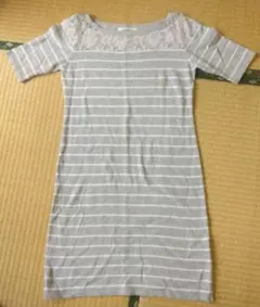 Misch Masch グレー ストライプ タイト半袖ワンピース Mのサムネイル