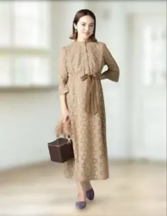 Sweet Mommyベージュ マタニティ ワンピース 総レース　卒入園式