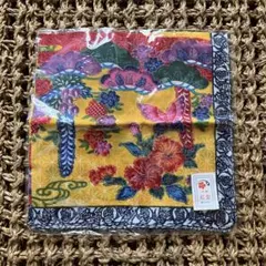 沖縄 紅型 ハンカチ 黄色 花柄 綿100%
