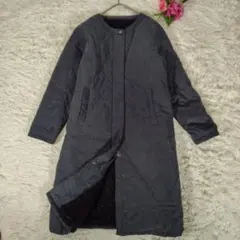 キルティングジャケット◎ベンチコートタイプ(L)ボアジャケット ロングコート 紺