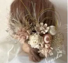 金箔付き♪ピンク×ゴールド髪飾り♪ドライフラワー♪成人式♪結婚式♪水引♪和玉