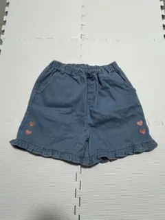 ハート刺繍 キッズデニム　フリル半ズボン ショートパンツ　100 しまむら