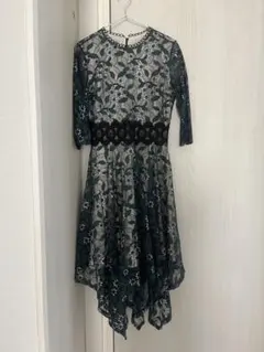 AIZHE ダークグリーン レースドレス　結婚式　フォーマル　お呼ばれ　韓国　L