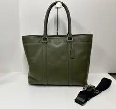 ♦︎①COACH レザー ネイサン トートバッグ オリーブ ショルダーバックのサムネイル