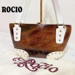 【希少】ROCIO ロシオ クラシック ハンドバッグ ウッド×レザースタッズ 白 2026年最新】rocio バッグの人気アイテム - メルカリ