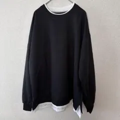 【新品】メンズ レイヤード風 長袖 トレーナー スウェット 黒 オーバーサイズのサムネイル