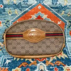 GUCCI GGロゴ ベージュ オーバルポーチ コインケース ベージュ×ブラウン