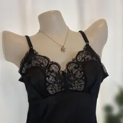 FU@85 セシール　高級感♪綺麗な花柄レース　スリップ　85-90 ブラック